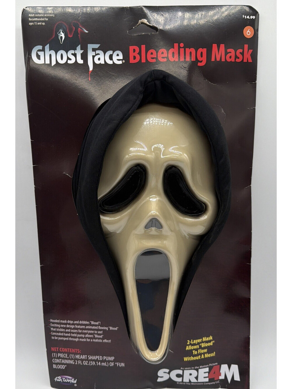 New Fun World Scream 4 Ghost Face Bleeding Halloween Mask with Blood Heart Pump